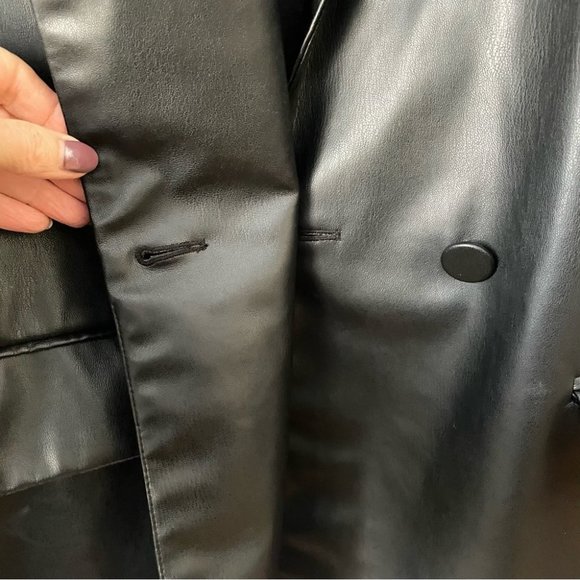 Zara  Black Faux Leather Oversized Double Breasted Blazer, Sz L - Picture 11 of 16